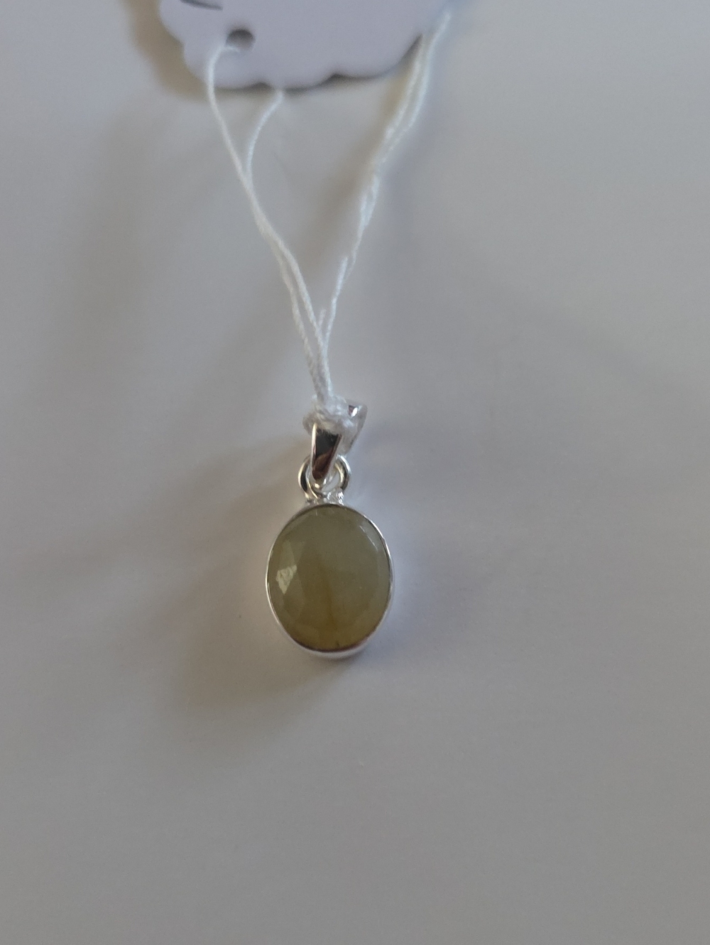 Sterling Silver Oval Olive Green Gemstone Necklace Pendant
